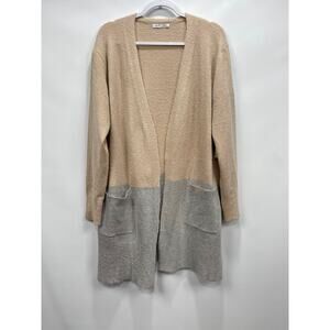 DEX Two Tone Beige Gray‎ Open Front Pocket Cardigan